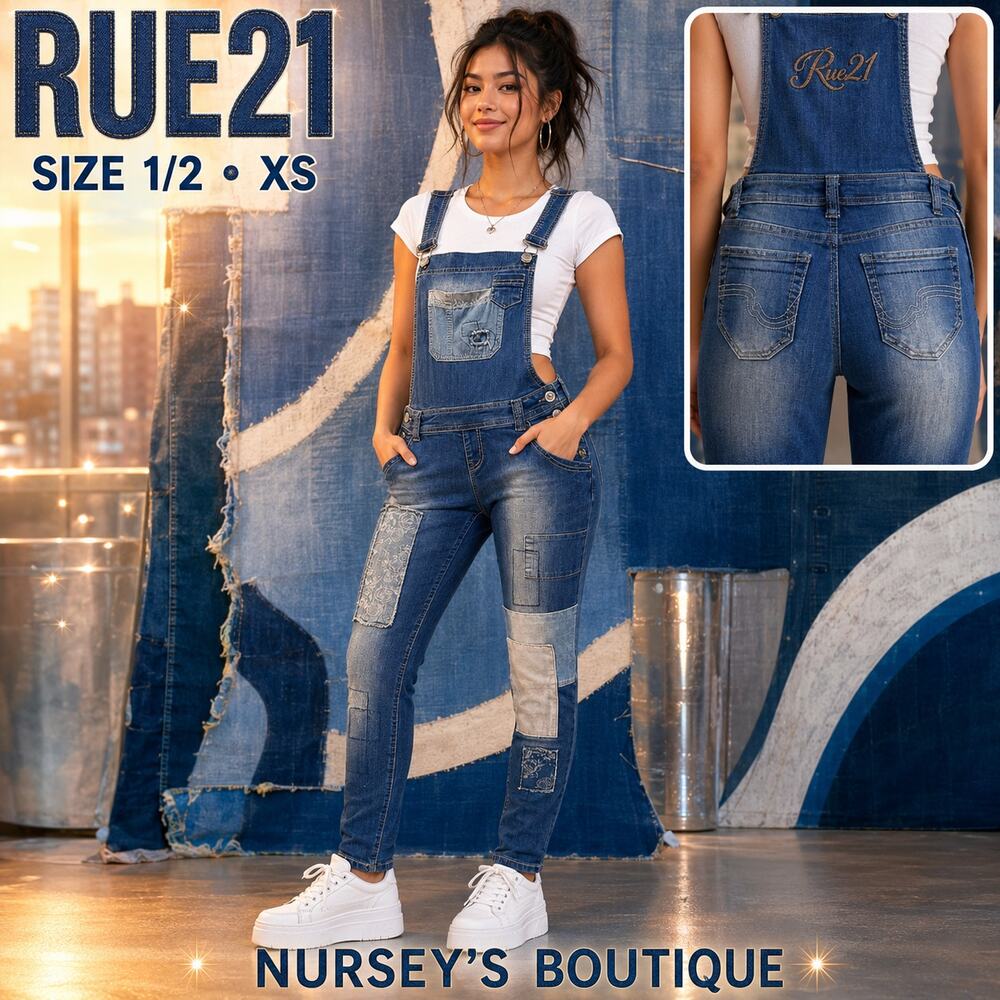 Rue21 Patchwork Denim Overalls Size 1/2 Distressed Skinny Y2K